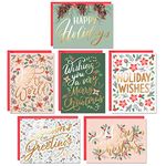 Sweetzer & Orange Text Christmas Cards - 6 Gold-Foil Noel Typography Designs, 4 Each - Set of 24 Assorted Holiday Greetings with Red Envelope - Glossy Exterior, Matte Interior, 300 GSM - 4.25"x5.75”