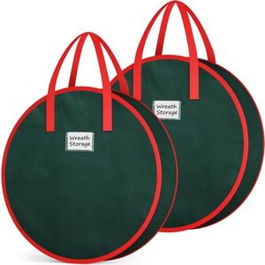 Criusia Wreath Storage Container, 2 Pack Christmas Wreath Storage Bag with Sturdy Handle, Two-Way Zipper,Durable Wreath Storage Organizer Box for Holiday Decoration (Green, 36"x8")