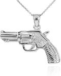 Dainty 925 Sterling Silver Gun Charm Revolver Pistol Pendant Necklace, 16"