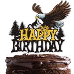 Eagle Happy Birthday Cake Topper Black Glitter Bald Eagle Bird of Prey Cake Decor Eagle Theme Birthday Party Decorations Supplies For Kids Boys Girls