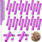 24 Plastic Hair Perming Rods and Curlers with Steel Pintail Comb for Hairdressing Styling (0.75 Inches, Purple)