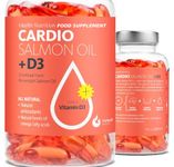 Cardio Omega 3 High Strength Fish Oil with Vitamin D3-1000mg, Norwegian Salmon Oil with EPA & DHA, Burpless Fish Oil, Omega 3 Fatty Acids Supplement for Eyes, Brain, Heart & Immunity - 90 Capsules