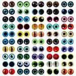 MWOOT 100 Pcs 12MM Dragon Eyes Glass Cabochon Eyes, 50 Style Colorful Doll Eyes for Crafts, Cat Owl Bird Eyes for DIY Doll Art Making Jewelry Making Crafts Halloween Christmas Decoration