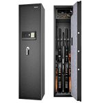 COSTWAY Large Rifle Safe, Long Gun Safe for Rifle Shotgun, 5-Gun Metal Security Storage Cabinet with Handgun Lockbox, Digital Keypad & Emergency Keys, Quick Access Gun Safety for Home