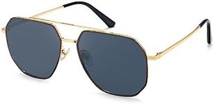 Veda Tinda Vision Square Aviator Sunglasses for Men Women Polarized Black Oversized Large Gold Trendy Retro Big Driving Sun Glasses UV400 Protection C16S01