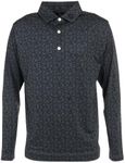 Footjoy Men's Sketch Flower Print Long Sleeve Golf Shirt, Black, L