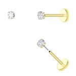 20G Threadless Flat Back Earrings hypoallergenic Titanium Small Stud Earrings Push-In CZ Nose Studs for Women Men Labret Cartilage Helix Conch Medusa Monroe Tragus Piercing Jewelry (Gold-20g-2.5mm)