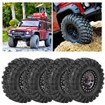 Keenso 4pcs RC Crawler Rubber Tire, 2.2 Inch Metal Wheel Hub Accessory Fit for 1/10 RC Car (Titanium) Car Parts Model Toys