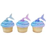 DECOPAC Mermaid Tail Wrap Cupcake Rings, Cake Toppers, Multicolored Food Safe Decorations For Parties– 24 Pack