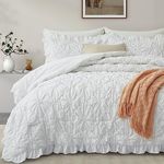 BEDAZZLED Comforter Set King Size, 3 Pieces Bed in a Bag Pinch Pleat Exquisite Comforter, Boho Down-Alternative Bedding with Ruffled Shams All Season Available, White (102"*88")