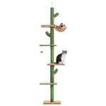 PAWZ Road Cactus Cat Tree Floor to Ceiling Cat Tower with Adjustable Height(229-275cm), 5 Tiers Cat Climbing Activity Center with Cozy Hammock, Platforms and Dangling Balls for Indoor Cats