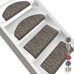 FLODI. Pattern Striped Stair Tread Mats Non Slip, Trier, Set of 15 Pieces, Carpet Step Mats Self Adhesive Staircase Runner Pads (Anthracite, Rectangular - 23 x 65 cm)