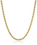 Amazon Essentials Yellow Gold Plated Sterling Silver Diamond Cut Rope Chain Necklace, 16"