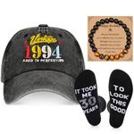 Hestya 3 Pcs 30th/40th/50th Birthday Gift for Men Dad Vintage Baseball Cap Socks Bracelet Gift Set Birthday Present for Him(1994 30th)