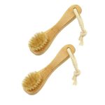 2 Pack 5.7" Bamboo Handle Dry Facial Cleansing Brush, Natural Boar Bristles Face Brush Skin Care Exfoliating Brush Scrubber.