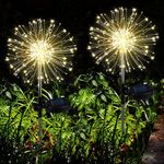 Joycome Solar Garden Lights 2 Pack 120 LED Firework Solar Lights Outdoor Garden, 8 Modes Solar Pathway Lights Waterproof Dandelion Solar Lights for Patio FlowerBoxes Party Decorations- Warm White