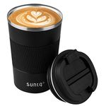 SUNTQ Reusable Coffee Cups Travel - Coffee Travel Mug with Leakproof Lid - Thermal Mug Insulated Cup - Stainless Steel Coffee Travel Cup - for Hot and Cold Drinks (Black with Grip, 13oz/380ml)