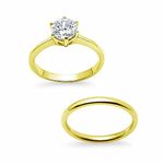 Silverline Jewelry Stainless Steel 2mm Wedding Band & Solitaire Cubic Zirconia Engagement Ring Set, Gold Tone Size 8