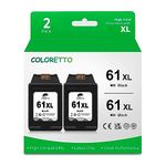 COLORETTO Ink Cartridges 61XL Black for HP Envy 4500 4501 4502 5530 5531 Deskjet 1000 1010 1050 2512 2540 2542 Officejet 2620 2621 4630 4632 Printer Remanufactured 61 XL hp61 Noir 2-Pack