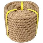 Natural Jute Rope - 1/2 inch×50 feet - Thick Hemp Rope for Crafts, Cat Scratching Post, Hammock, Home Decorating