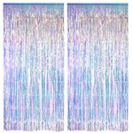 Iridescent Party Streamers Backdrop - GREATRIL Holographic Tinsel Foil Fringe Curtain for Mermaid/Disco Theme/Euphoria/Eras Party Decor, 1m x 2m, Pack of 2