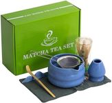 7Pcs Japanese Matcha Tea Set, Matcha Kit with Matcha Bowl (with Pouring Spout), Matcha Whisk, Whisk Holder, Strainer - Elegant Matcha Set for Gifting and Personal Use, Gift Box Packaging (blue)