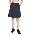 Westkun Modest Knee Length Golf Skirts for Women High Waist Tennis Skorts with Mesh Shorts Side Slit Golf Skort with Two Pockets Athletic Hiking Running Sports Skirts- B Navy, L