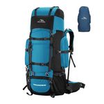 TRAWOC TRAILMASTER 80L Rucksack Bag for Men & Women, Large Water Resistant Trekking Hiking Bag Travel Backpack, Sky Blue, 3 Year Warranty