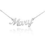 Dainty 14k White Gold Custom Personalized Script Pendant Mary Name Necklace with 22" Rolo Chain