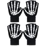 LUOFUR 2 Pairs Halloween Skeleton Gloves Fingerless Skull Bone Gloves Glow in The Dark Warm Black Gloves for Women Men