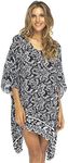 Back From Bali Womens Short Beach Swimsuit Cover Up Dress Caftan Poncho Floral, Black, One size