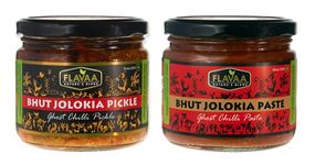 FLAVAA Bhut Jolokia Flaming Napalm Duo Combo Pack| Ghost Pepper Chilli Pickle in Mustard Oill & Red Ghost Chilli Paste (Pack of 1)