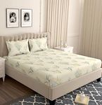 DECOREZA Cotton Feel All Around Elastic Fitted Bedsheets, Elastic Fitted Bedsheets King Size Bedsheet for Double Bed with 2 Pillow Covers, Size - 72 x 78 x 8 Inches, (Cream Floral)