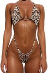 YIMISAN Women's Sexy One Piece Sling Bikini High Cut Cheeky Swimsuit Thong Bathing Suits, Leopard Print, Small