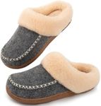 LongBay Womens Felt Sherpa Bedroom Slippers Warm Cozy Wool-Like Moccasin Slippers for Indoor Outdoor Winter Memory Foam House Shoes Slip-On with Fuzzy Plush Lining Fuzzy Grey 5-6