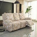 HOKIPO Polyester Blend 140Gsm Fully Covered Recliner Sofa Cover 3 Seater, Buff Brown Sillehoute Floral (Ar-4942-C7)