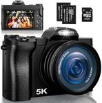 5K Digital Camera, WiFi Vlogging Camera with 32G SD Card, 48MP Autofocus Compact Camera 6-Axis Stabilization Travel Camera with UV Filter 16x Digital Zoom and 2 Batteries for Boys, Girls, Beginners