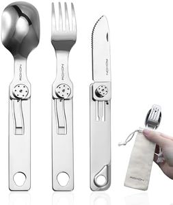 ROXON 3-in-1 Knife Spoons Fork With Case- Magnetic Folding Stainless Steel Camping Utensils Set - EDC Portable Lightweight Cutlery for Hiking Backpacking Travel Lunchbox Outdoor Silverware Essentials