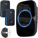 【No Battery Required】SMATRUL Wireless Doorbell Waterproof, Door Bell Chime with 2 Press Self-Powered Transmitter & 1 Plug-in LED Flash Receivers, 60 Chimes, 5 Level Volumes (Black)