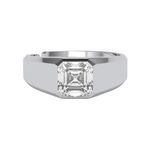 Clara Real 925 Sterling Silver Noel Asscher Solitaire Men Ring |Size Adjustable, Platinum Plated, Swiss Zirconia | Gift for Men & Boys