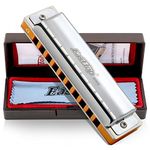 East top harmonica G, 10 Holes Diatonic Harmonica Key of G, blues harp Harmonica G Professional Mouth Organ Musical Instrument Harmonica for Beginners, Professionals, Adults and Kids with Silver Cover