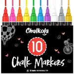 Liquid Chalk Markers (10 Pack) with Gold & Silver - Bold Dry Erase Marker Pens for Blackboard, Windows, Chalkboard Signs, Bistro - 6mm Reversible Tip - 50 Chalk Labels included