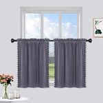 GlowSol Grey Velvet Tiers 30 Inches Room Darkening Thermal Insulated Curtains with Pom Pom Rod Pocket Tiers for Living Room Decor (26W×30L, 2 Pcs, Grey)