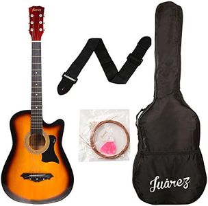 Juârez Acoustic Guitar, 38 Inch Cutaway, 038C with Bag, Strings, Pick and Strap, Black (Acoustic Guitar Kit, SUNBURST)