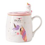 BigNoseDeer Unicorn Mug Cute Ceramic Coffee Mug with Lovely Unicorn Spoon, Morning Cup Novelty Coffee Tea Milk Christmas Mug Gift for Magic Unicorn Lovers Girls 380ML (Pink)