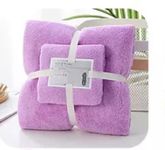 W2S 2 Pcs Soft Absorbent Bath Towel Set, Adults and Kids. Set of: Bath Towel (70x140) cm and Face Towel (35x75) cm (Purple)