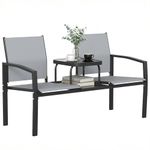 Outsunny Garden Love Seat, 2 Seater Jack and Jill Loveseat Companion Seat with 2-Tier Glass Table, Breathable Texteline for Outdoor, Patio and Balcony, Grey