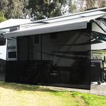 Shadeidea RV Awning Sun Shade Screen for awning - 9' X 18' 5'' Black Mesh Sunshade Motorhome Camping Trailer UV Sunblocker Canopy Sunscreen - offer 3 Year Warranty