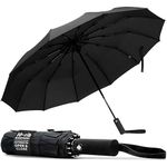 TANNESS Windproof Travel Umbrellas for Women and Men | 12 Rib - Automatic Folding Lightweight Compact Umbrella for Rain and Sun Protection | Ideal as Beach Umbrella and Patio | (Black)