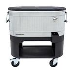 Permasteel 120-Qt Outdoor Patio Cooler with Wheels and Handles, Dividers for Separation & Compartments, Beverage Cart, Galvanized Steel